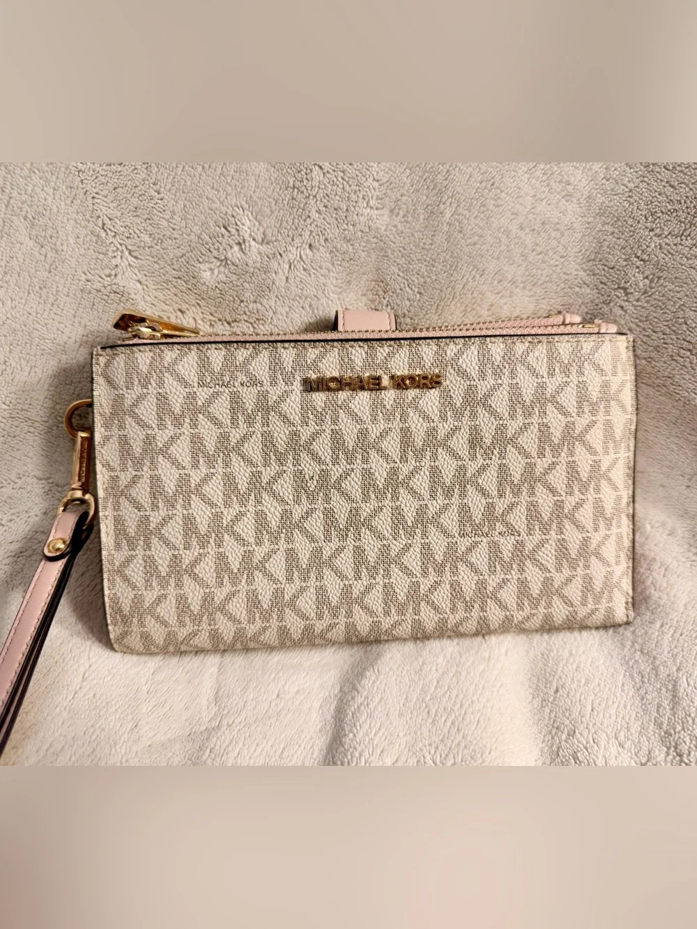 Michael Kors Pink and Cream Logo Wristlet Wallet